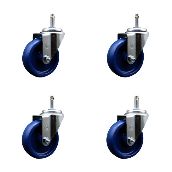 4'' Solid Polyurethane Wheel Swivel 7/16'' Grip Ring Stem Caster Set, 4PK